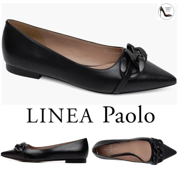 LINEA PAOLO Nora Black Napa Leather Pointed Toe Flat Ballet Dress Shoes  Loafer